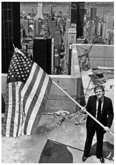 young trump holding flag