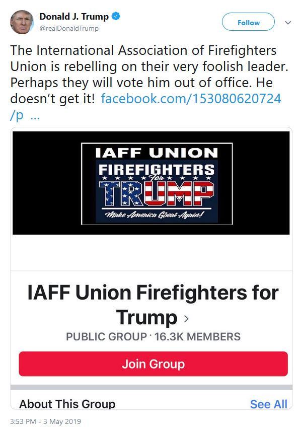 union firefighters trump