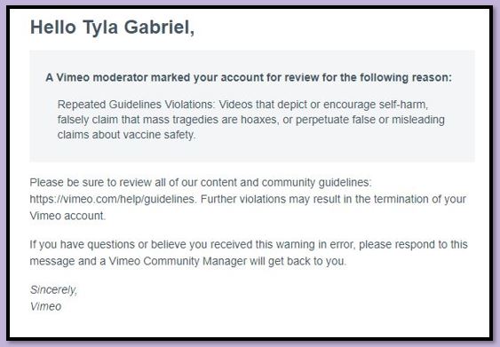 Vimeo warning