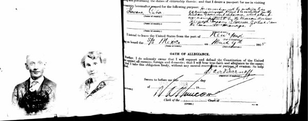 David Sarnoff. (Mar. 09, 1918). Visa Application for Naturalized Citizens, to Cuba “In connection with the installation of a Wireless Telegraph Plant to be installed for the Cuban Government at Havana, which plant was manufactured by the Marconi Wireless Telegraph Company of America of which I am the Commercial Manager.” aboard the SS Mexico, USM1490_479-061. U.S. Immigration.8