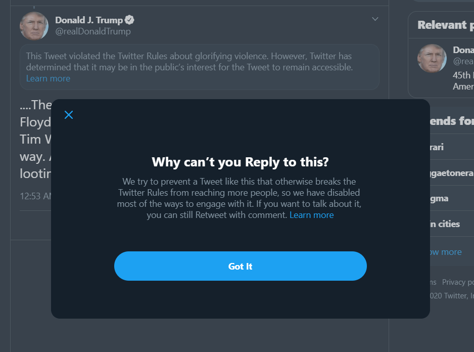 trump censored tweet response