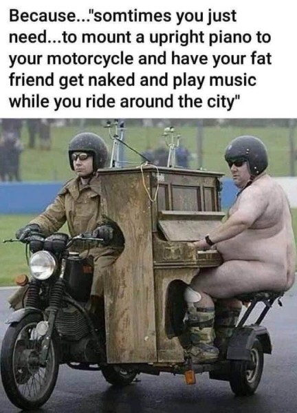 naked man on bike piano