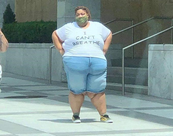 obese woman cant breath