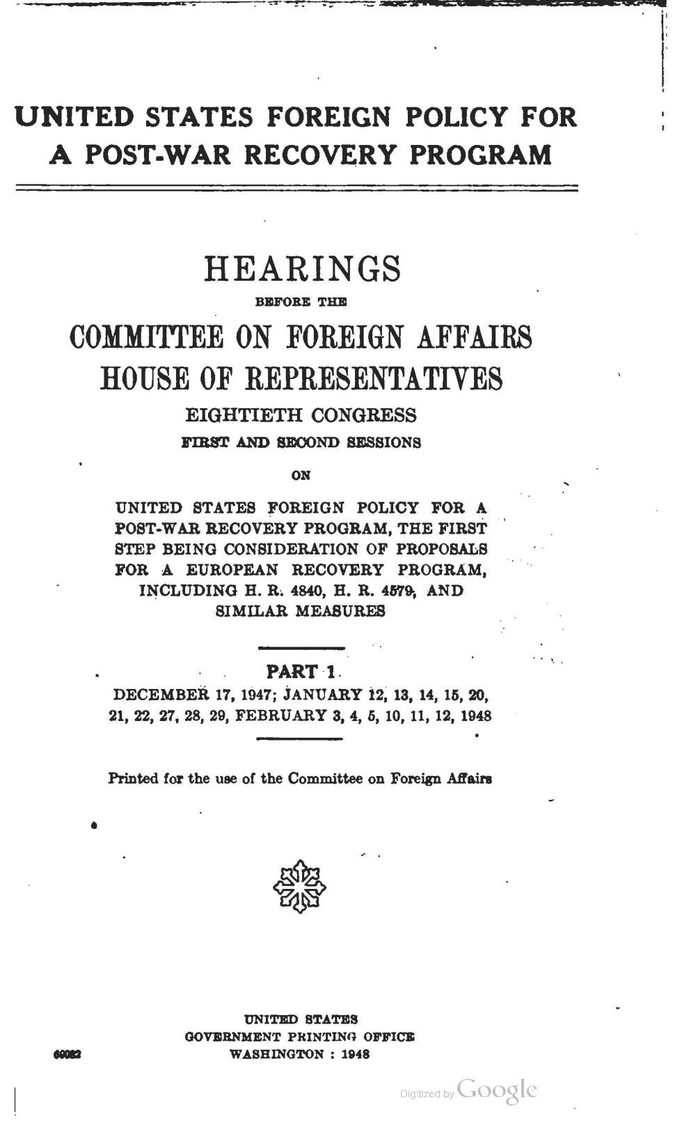 Marshall-Plan-House-Frgn-Affrs-Comm-80th-Cong-1st-and-2nd-Sess-GPO-began-Dec-17-1947