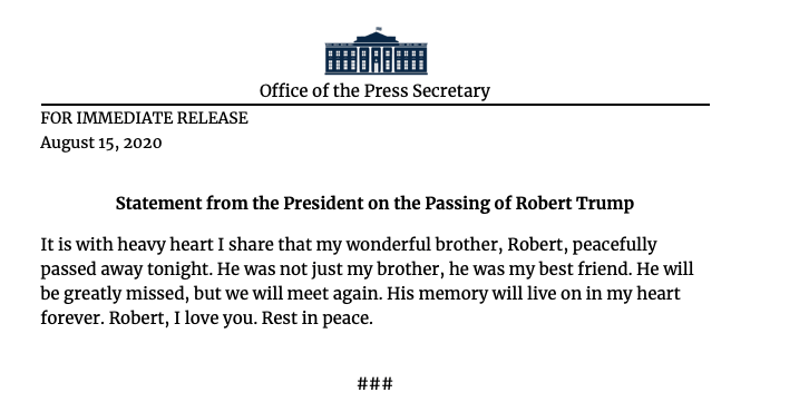 Robert trump dies