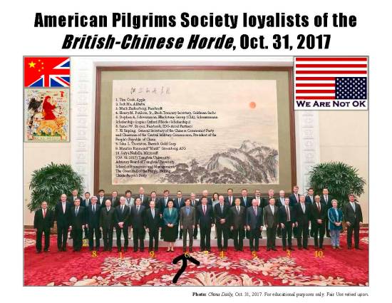 ames W. Breyer, Xi Jinping. (Oct. 31, 2017). Opening up of China means win-win cooperation for world: Premier Xi Jinping at Tsinghua University, including James W. Breyer, IDG-Accel Partners China, Mark Zuckerberg, Facebook, Henry M. Paulson, Jr., Goldman Sachs, U.S. Treasury, Blackstone Group, Stephen Schwarzman, Tim Cook, Apple, David M. Rubenstein, Carlyle Group, John L. Thornton, Barrick Gold Corp, Satya Nadella, Microsoft, PDF, p. 15. China People's Daily.
