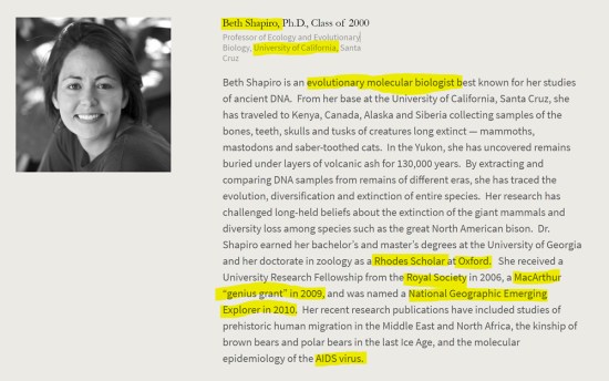 Beth Shapiro, Rhodes Scholar, Oxford, Royal Society, National Geographic, AIDS. American Academy of Achievement aka British Pilgrims Society, Washington, D.C. subsidiary.