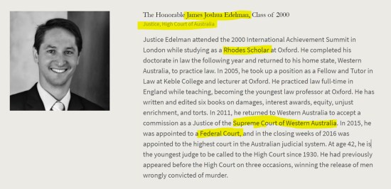 James Joshua Edelman, groomed Rhodes Scholar, Oxford Law Professor. American Academy of Achievement aka British Pilgrims Society, Washington, D.C. subsidiary.