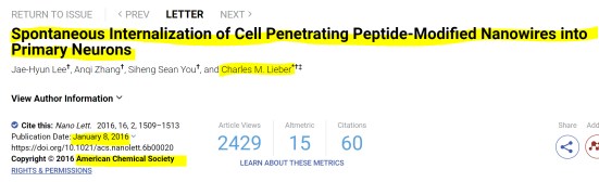 Peer Review Team, including Charles M. Lieber. (Jan. 08, 2016). Spontaneous Internalization of Cell Penetrating Peptide-Modified Nanowires into Primary Neurons. Nano Lett.