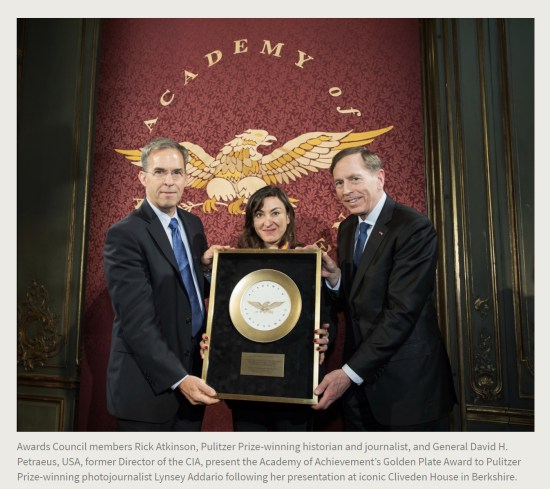 Press Release. (Oct. 10, 2017). 52nd International Academy of Achievement, London and Oxfordshire, keynote speaker Neil Gorsuch. U.S./UK Pilgrims Society. (Awards Council members Rick Atkinson, Pulitzer Prize-winning historian and journalist, and General David H. Petraeus, USA, former Director of the CIA, present the Academy of Achievement’s Golden Plate Award to Pulitzer Prize-winning photojournalist Lynsey Addario following her presentation at iconic Cliveden House in Berkshire.)