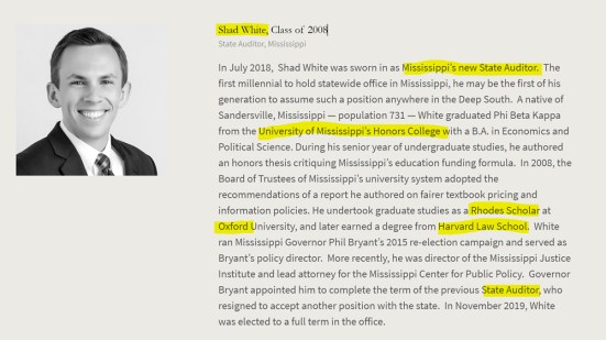 Shad White, Mississippi, Rhodes Scholar, Oxford. American Academy of Achievement aka British Pilgrims Society, Washington, D.C. subsidiary.