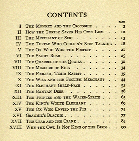 [Contents] from Jataka Tales by Ellen C. Babbitt