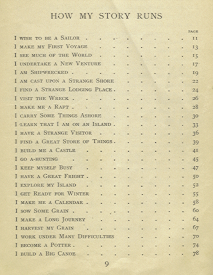 [Contents Page 1 of 2] from Robinson Crusoe  by James Baldwin