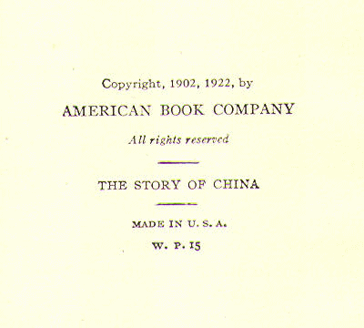 [Copyright Page] from The Story of China by R. Van Bergen