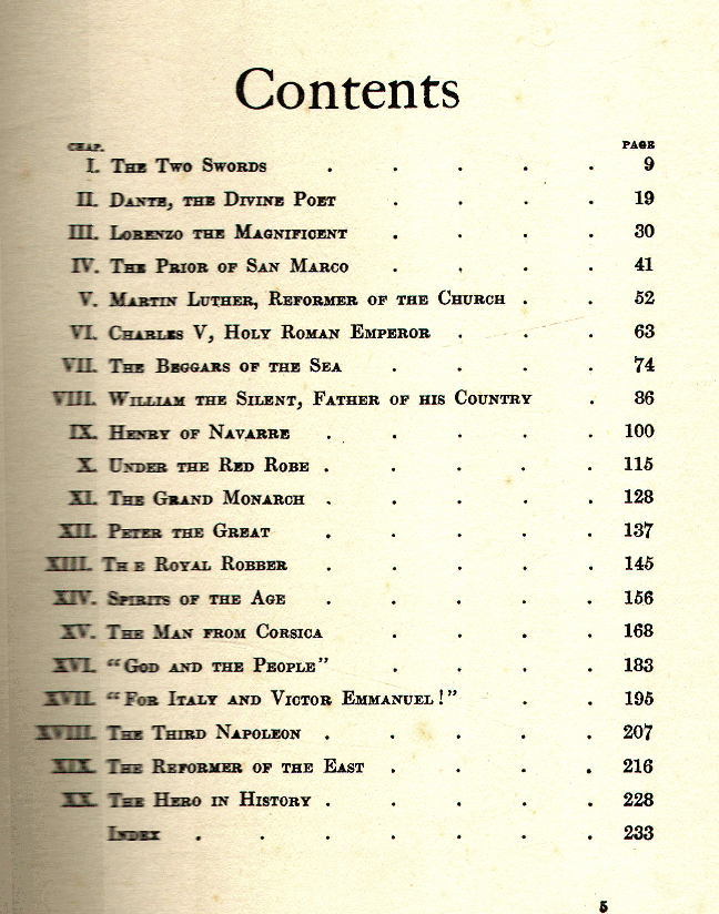 [Contents] from Heroes of Modern Europe by Alice Birkhead