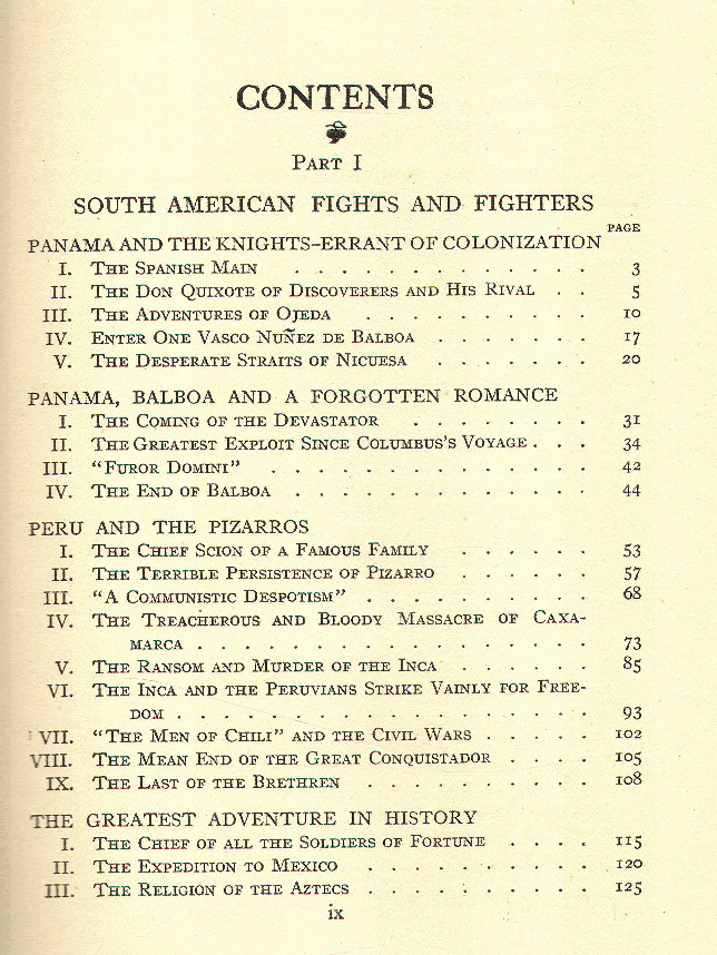 [Contents, page 1 of 2] from South American Fighters by Cyrus T. Brady