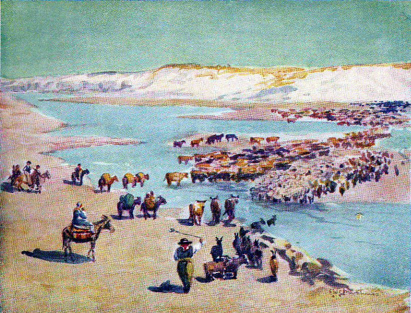 Chilenos trekking across the frontier.