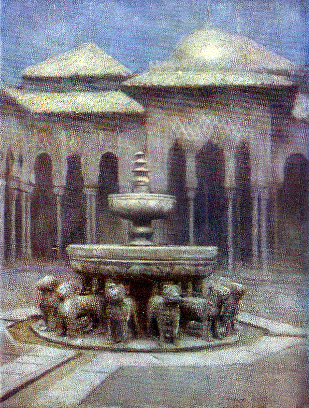 The court of the lions in moonlight.