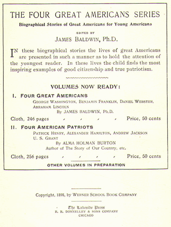 [Copyright Page] from Four American Patriots by Alma H. Burton