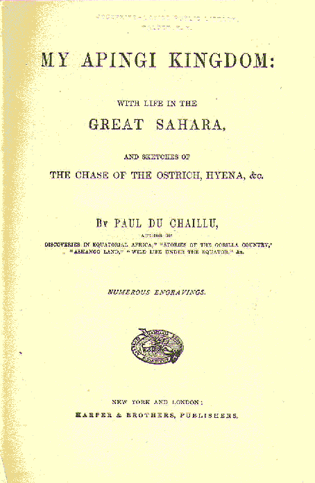 [Title Page] from My Apingi Kingdom by Paul du Chaillu