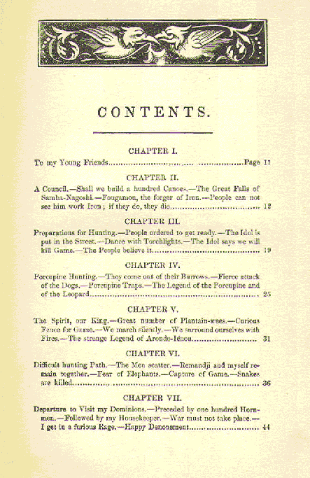 [Contents, Page 1 of 4] from My Apingi Kingdom by Paul du Chaillu