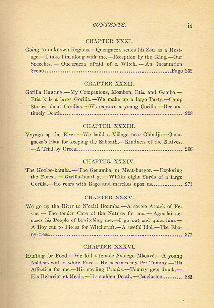 [Contents, Page 5 of 5] from Stories of the Gorilla Country by Paul du Chaillu