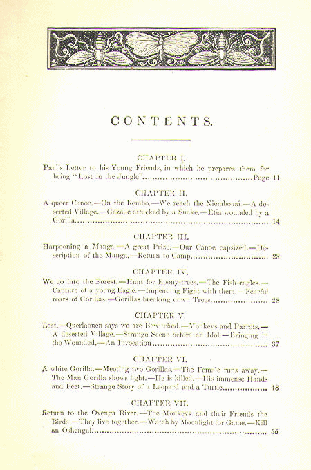 [Contents, Page 1 of 4] from Lost in the Jungle by Paul du Chaillu