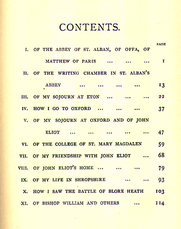 [Contents, Page 1 of 2] from The Chantry Priest of Barnet by Alfred J. Church