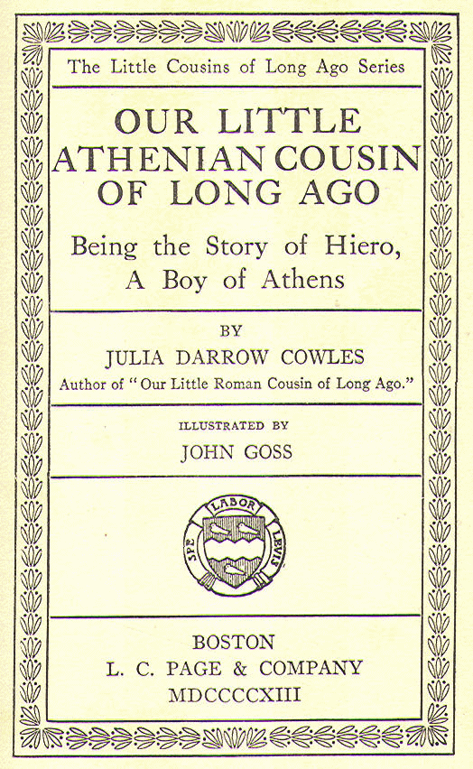 [Title Page] from Our Little Athenian Cousin by Julia D. Cowles