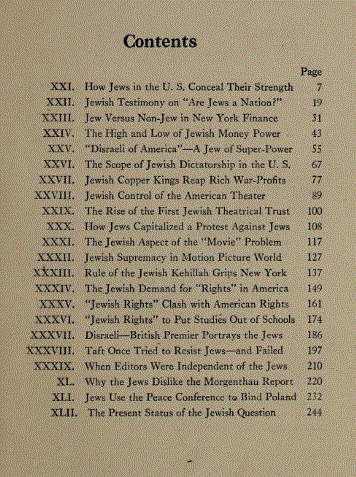 [Contents] from Jewish Activities in U.S. by Henry Ford