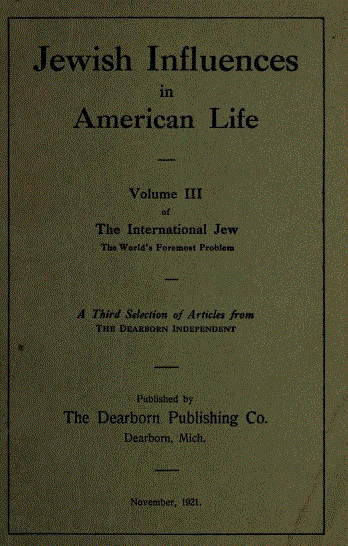 [Cover] from Jewish Influence in America by Henry Ford