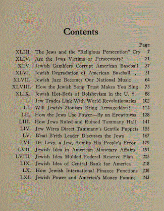 [Contents] from Jewish Influence in America by Henry Ford