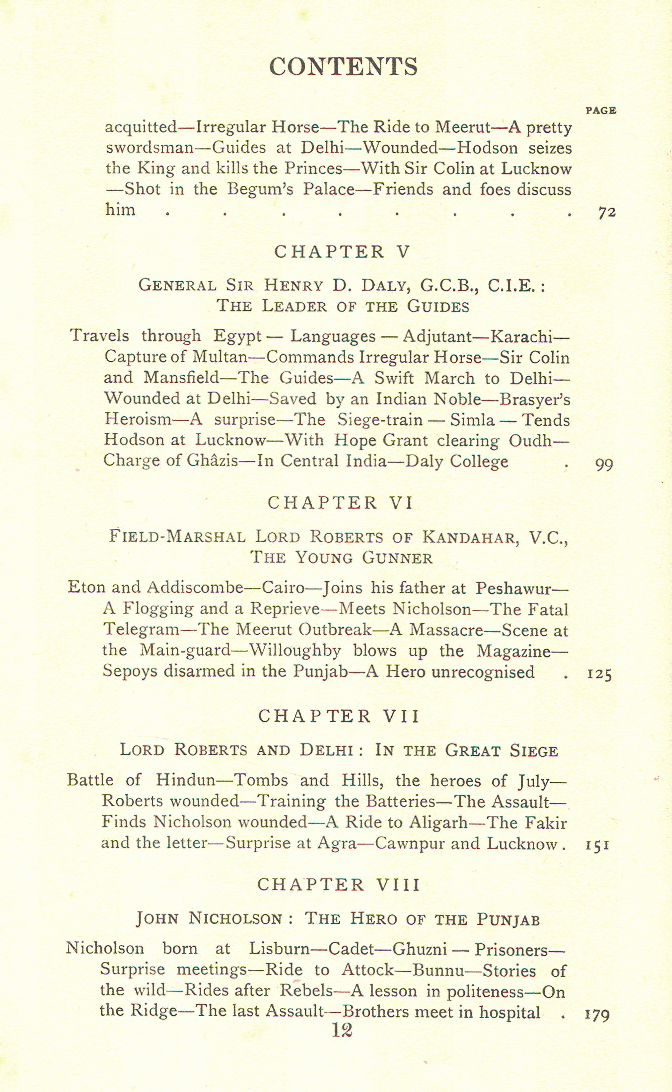 [Contents, Page 2 of 4] from Heroes of the Indian Mutiny by Edward Gilliat