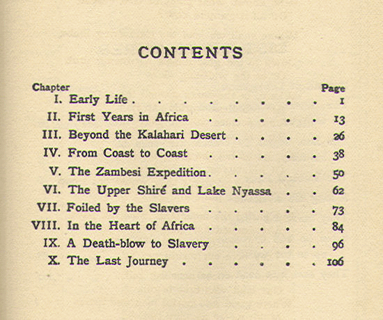 [Contents] from The Story of Livingstone by Vautier Golding