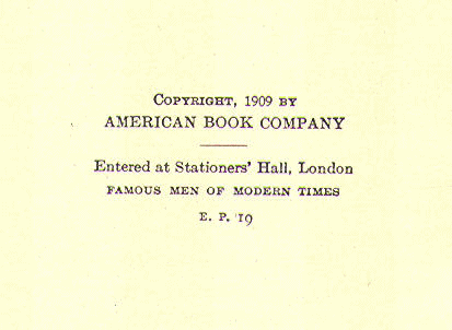 [Copyright Page] from Famous Men of Modern Times by John Haaren