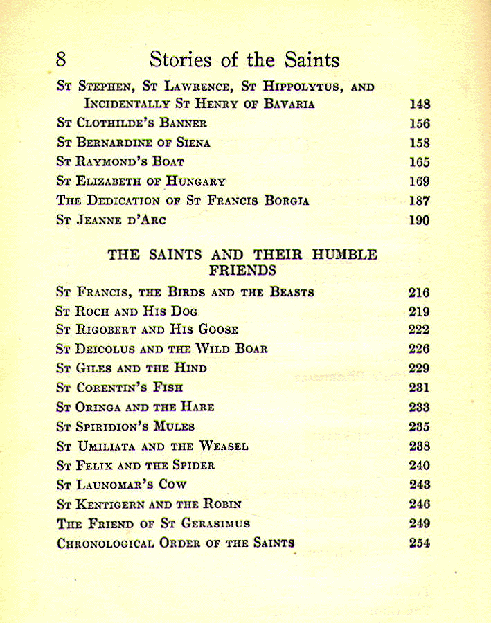 [Contents, Page 2 of 2] from Stories of the Saints by Grace Hall