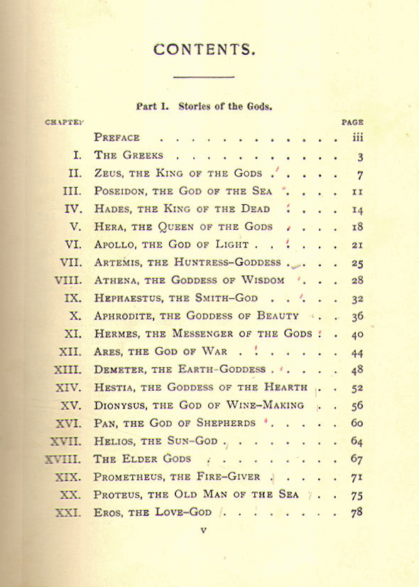 [Contents, Page 1 of 2] from Greek Gods and Heroes by S. B. Harding