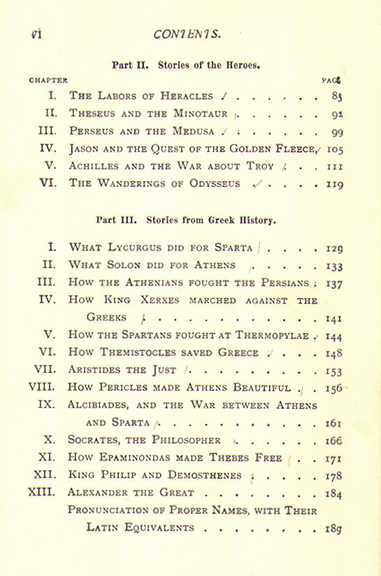 [Contents, Page 2 of 2] from Greek Gods and Heroes by S. B. Harding