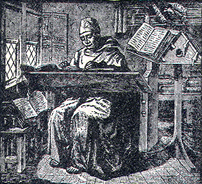 Monk with books