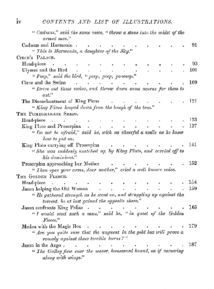 [Contents and List of Illustrations Page 2 of 2] from Tanglewood Tales by N. Hawthorne