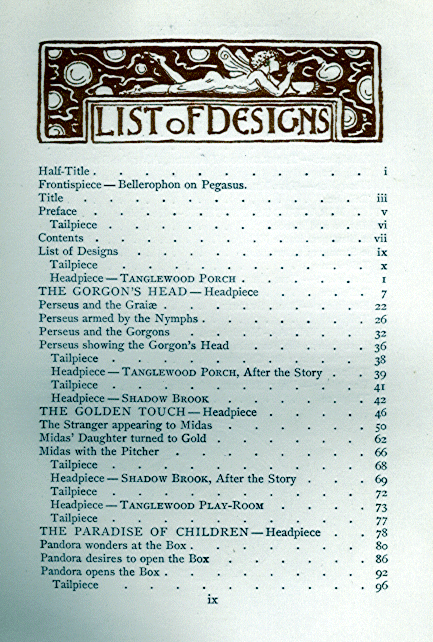 [List of Designs] from The Wonder Book by N. Hawthorne
