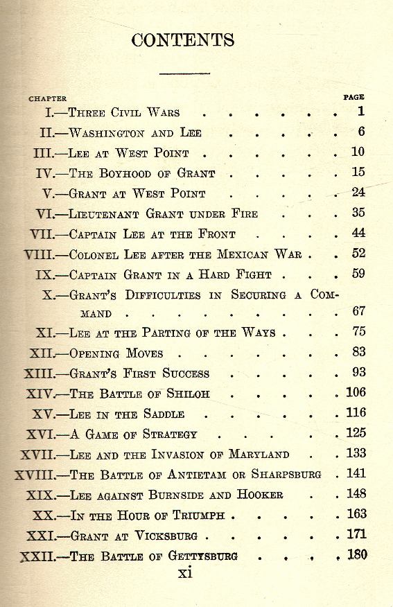 [Contents, page 1 of 2] from On the Trail of Grant and Lee by Frederick T. Hill