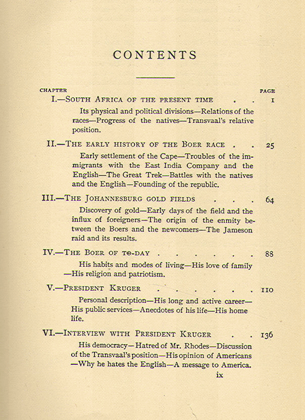 [Contents, Page 1 of 2] from Oom Paul's People by Howard Hillegas