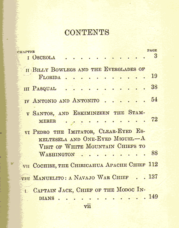 [Contents, Page 1 of 2] from Indian Chiefs I Have Known by O. O. Howard