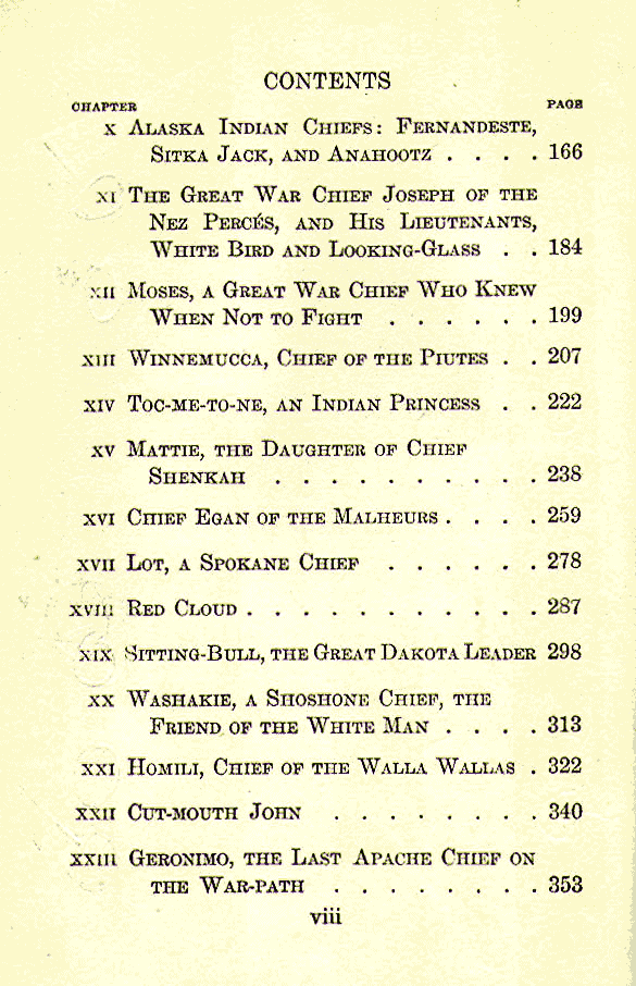 [Contents, Page 2 of 2] from Indian Chiefs I Have Known by O. O. Howard