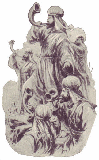 The priests blowing their horns