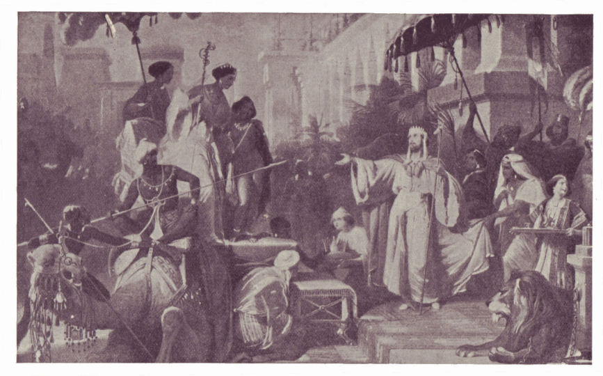 The Queen of Sheba comes to see Solomon