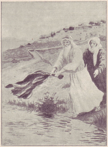 Elijah strikes the water with his mantle