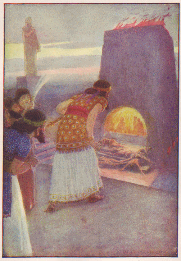 King Nebuchadnezzar looking into the fiery furnace
