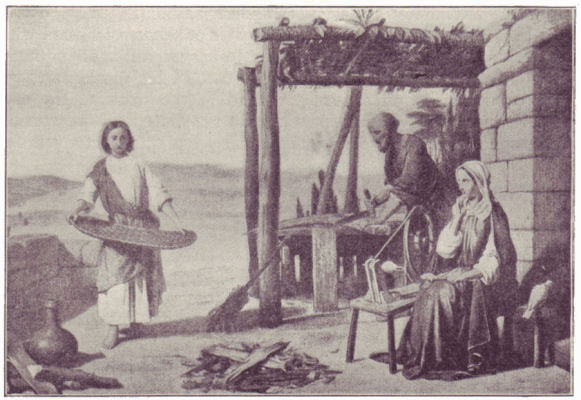 Jesus as a boy at the house of his father and moth